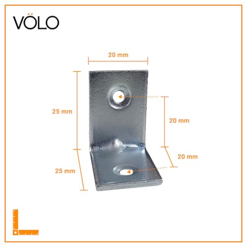 Image of Volo L Angle Bracket - Zinc-Plated 25mm x 25mm Shelf Support, Reinforcement for Chairs, Tables, and Corner Joints, Pack of 12 Pieces with Screws