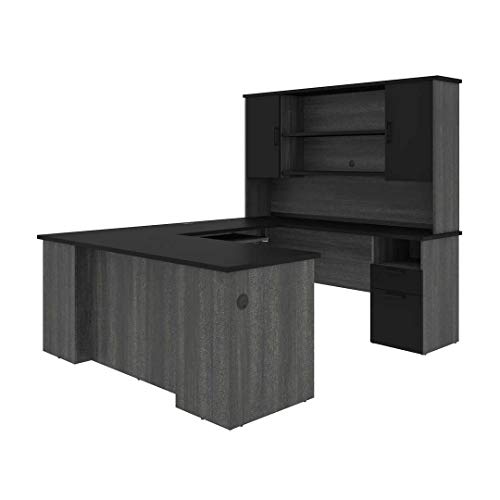 Bestar-Norma-71W-U-or-L-Shaped-Executive-Desk-with-Hutch-in-Black-bark-Gray
