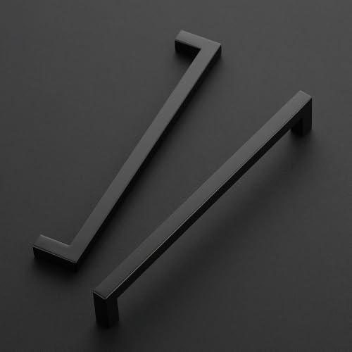Image of Ravinte 5 Pack Kitchen Matte Black Cabinet Handles 8-4 /5 Inch Hole Center Stainless Steel Square Cabinet Pulls for Dresser Drawer Cupboard Handles with Screwdriver