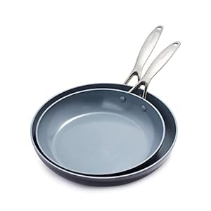 GreenPan Valencia Pro Hard Anodized Healthy Ceramic Nonstick 10″ and 12″ Frying Pan Skillet Set, PFAS-Free, Induction, Dishwasher Safe, Oven Safe, Gray