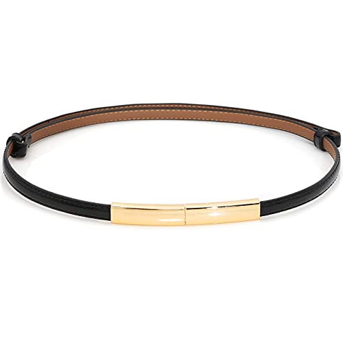 YeeHeen Ceintures Fines En Cuir Verni Ceinture Fine Pour Femmes Filles Ceinture De Serrage Réglable Avec Boucle En Or Black Cover