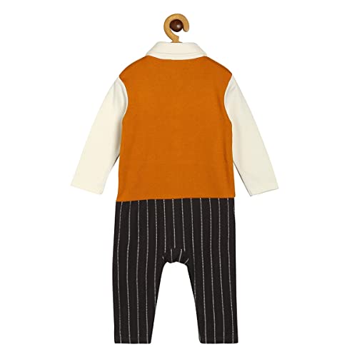 Image of miniklub Baby Collar Full Sleeve Full Length Knitted Cotton Romper (Brown Color)