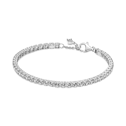 PANDORA Moments Funkelndes Tennisarmband mit Karabiner-verschluss in Sterling Silber, kompatibel mit Ringen aus der Moments Kollektion, Größe: 20cm