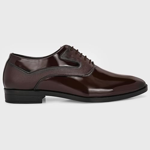 Image of Centrino Men's Formal Glossy Lace-Up Shoes | Patent Leather Oxford Dress Shoes|Comfortable Pointed Toe Formal Shoe| Stylish Looking Footwear for Formal Business Wedding & Office Shoes (9360)
