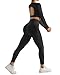 SUUKSESS 2 Piece Workout Sets for Women Long Sleeve Gym Sets Woman Butt Lifting Leggings Open Back Crop Tops
