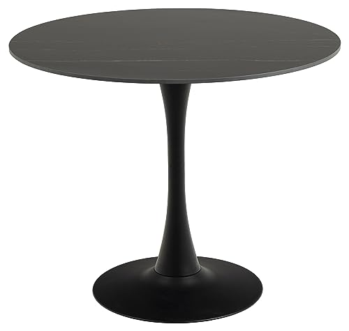 AC Design Furniture Marta Esstisch in Schwarz für 4 Personen, Runder Esstisch, Hitze- und Kratzbeständige Keramikplatte, Trompetenfuß, Ø: 90 x H: 75 cm