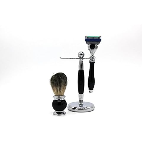 Danyel Beauty Deluxe Shaving Kit Chromw Razor and Brush Stand and Chrome Safety Razor Cover