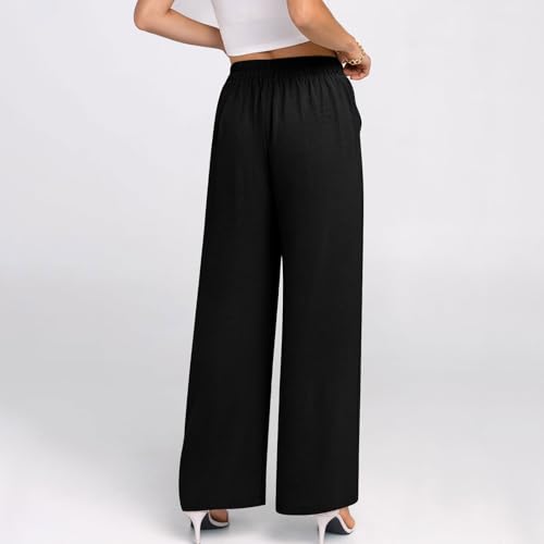 Wide Leg Pants Women Dressy Elastic High Waisted Lounge Palazzo Pant Flowy Casual Business Work Trousers with Pockets4