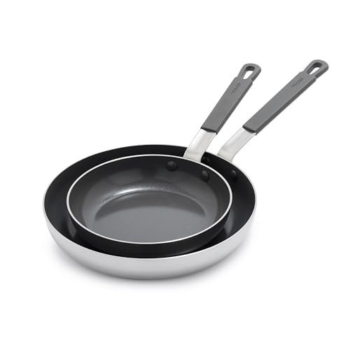 GreenPan x Bobby Flay Stainless Steel 8” & 10” Frying Pan Skillet Set, Professional Grade Tri-Ply, Multiclad, PFAS-Free Ceramic Nonstick, Induction Suitable, Dishwasher & Oven Safe, Stay Cool Handle