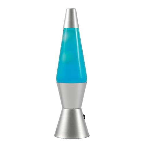 I-TOTAL® - Lámpara de lava LED – Diseño moderno con efecto de burbujas fluidas, bajo consumo, luz LED integrada, 37 cm (Base plateada, líquido azul, cera blanca)