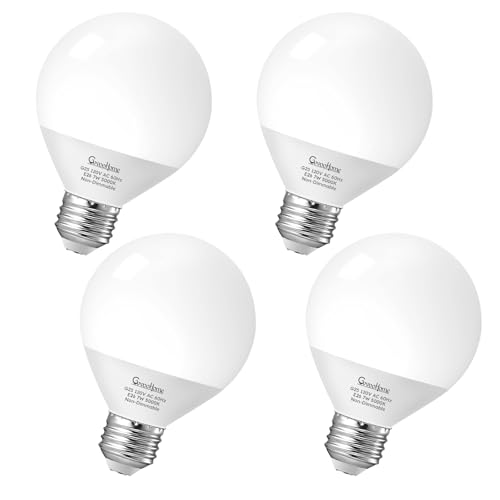 Image of GvvooHome Vanity Light Bulbs for Bathroom, G25 LED Globe Light Bulbs for Makeup Mirror Dressing Room, 60W Equivalent, 2700K Soft White, 800LM, E26 Base, Non-Dimmable, 4-Pack