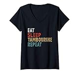 Photo Gallery donna vintage eat sleep tambourine tamburello ripetere divertente maglietta con collo a v Photo Gallery donna vintage eat sleep tambourine tamburello ripetere divertente maglietta con collo a v
