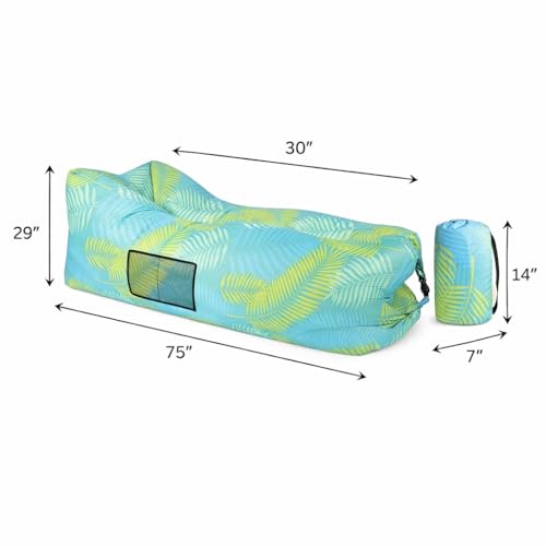 Image of Outdoor Inflatable Lounger with Air-Fill Design, Side Pocket and Carry Bag (Green)