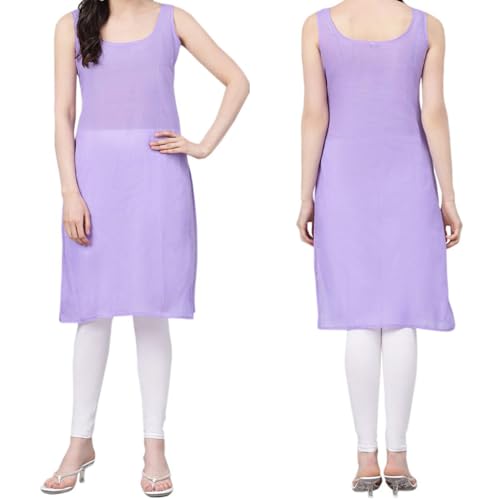 Image of Women's Sleeveless Cotton Inner Slip Dress Round Neck Soft Comfortable Fit Full Length Camisole Innerwear Summer top Undergarment for Girls