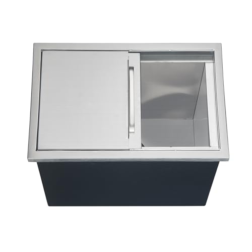 18 Inch Drop-in Ice Chest with Sliding Lid & Drain, 40.9 Qt Stainless Steel Built-in Outdoor Kitchen Ice Bin, Insulated Bar Ice Storage for Patio BBQ Pool Deck Beverage Station