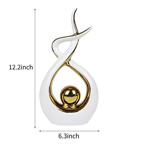 Norrclp Home Decor Modern Abstract Art Ceramic Statue Table Decorations for Dining Room Living Room Office Centerpiece (White and Gold, Large)