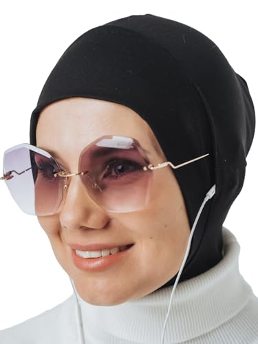 Innovative Instant Hijab with Openings for Glasses and Headphones, Sport head scarf, ready to wear muslim accessories for women (black)