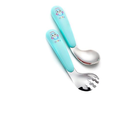Trainingslöffel, Fütterungslöffel, Suppenlöffel, Babybesteck, Kinderbesteck, Gabeln, Löffel, Utensilien für Babys, selbstlernend (Grün 2)