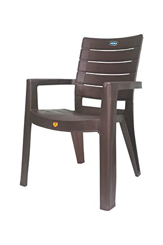 Image of Prima Plastic Chair for Living Room |Set of 4 | Chair for Home, Living Room, Outdoor | Stackable Chair with arm | 100% Virgin Plastic | Rado (Weather Brown Colour)