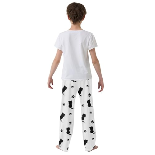 Boys' Pants Black Cat Paw Prints Pink Long Bottoms Jogger Pants Elastic Waist Trousers with Pockets S-XL3