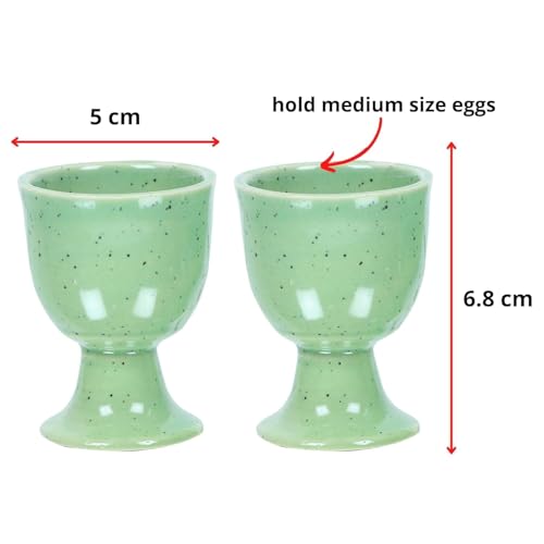 Image of QIMACPLUS Ceramic Soft Boiled Egg Holder Set | Elegant Ivory and Black Egg Cups | Durable, Stylish Egg Holder for Breakfast | Set of 2 (Green)