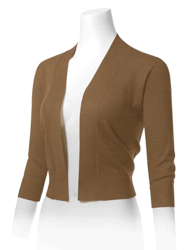 Image of Allsense Women's 3 /4 Sleeve Cropped Shrug Cardigan | Classic Bolero, Open-Front, Lightweight Soft Fine Knit Cover Up