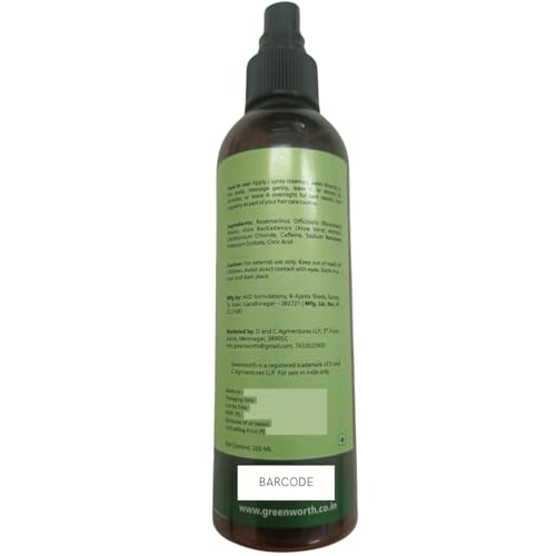 Image of Greenworth Rosemary Water spray for Hair Growth | Goodness of Rosemary Aloe vera & caffiene (200 ml)