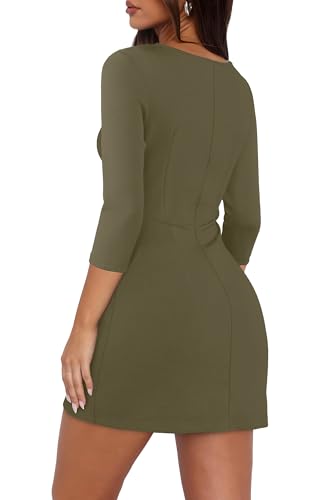 Image of RUMIA Womens Fall Dress Crew Neck 3 /4 Sleeve Bodycon Party Club Mini Dresses