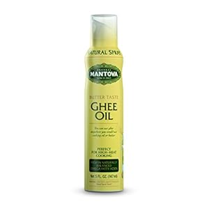 Mantova Ghee Butter Spray with Olive Oil and Avocado Oil – High in Naturally Balanced Omega Fatty Acids, Perfect for High-Heat Cooking, Baking, and Grilling, 5 Fl Oz Non-Aerosol Spray Bottle
