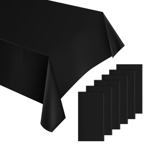 LANSKYLAN 6 PCS Manteles Desechables Negros de 137x274 cm, Manteles de Plástico Impermeables y Rectangulares para Bares, Fiestas, Cumpleaños y Uso en Exteriores, Mantel de Plastico para Gastronomía