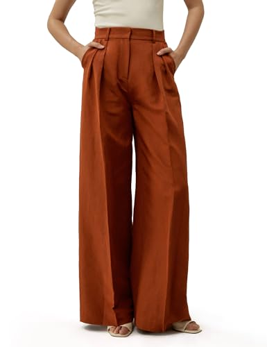 LilySilk Silk-Linen Blend Trousers for Women Silk Pants Wide Leg