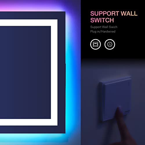 LOAAO 55X30 Inch RGB LED Bathroom Mirror with Lights, Anti-Fog, Dimmable Lighted Bathroom Vanity Mirror, Colorful Multiple Light Modes, RGB Backlit + Front Light, Memory Function