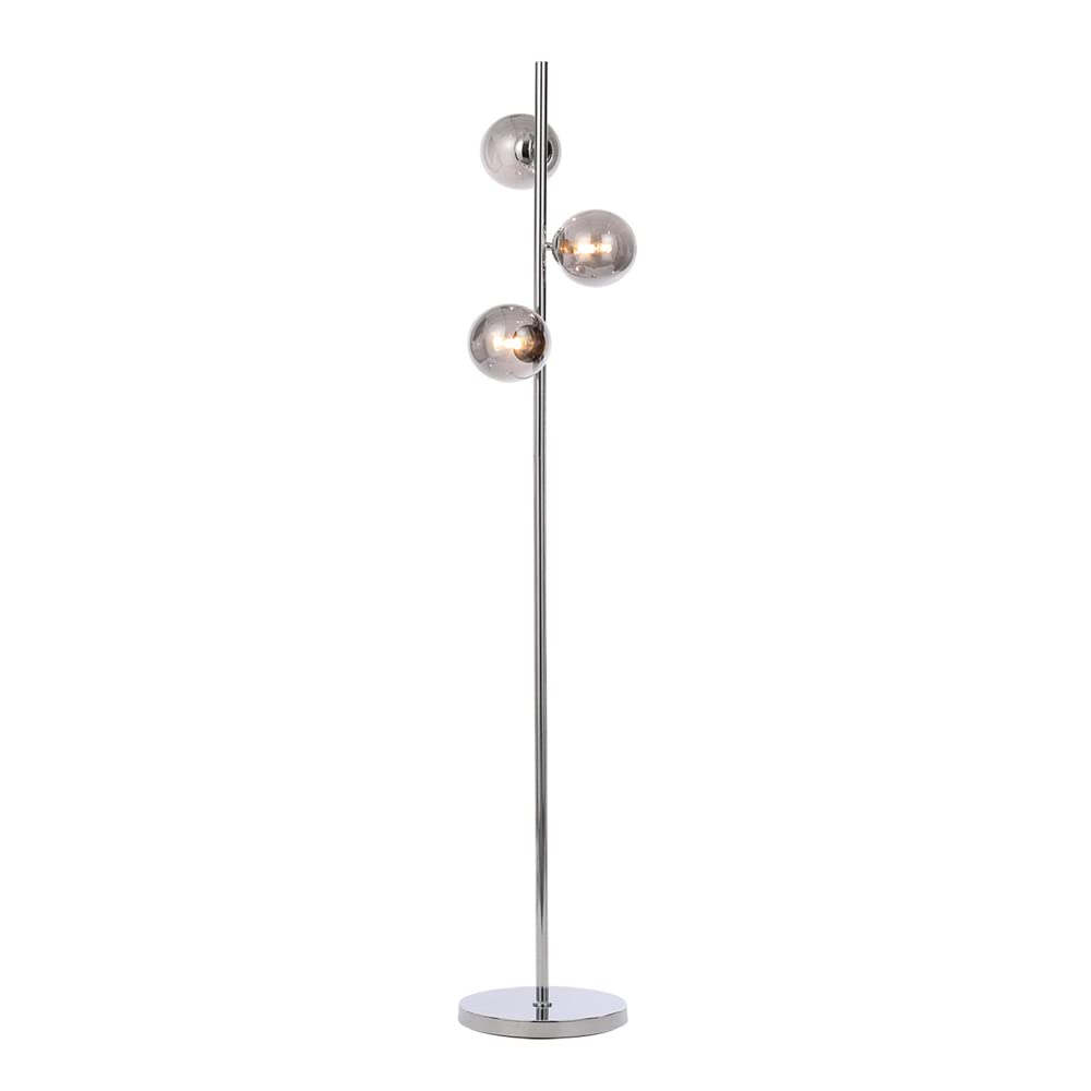 LITECRAFT Laszlo Floor Lamp 3 Light with Smoke Tint Ball Shade - Polished Chrome