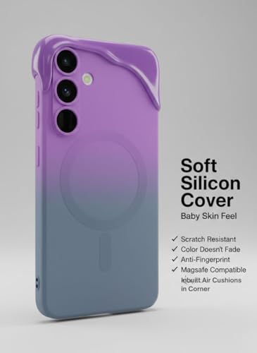 Image of amazon basics Gradient Mag-Safe Case for Samsung Galaxy S25 5G | Soft Silicone Shockproof Cover with Camera Protection | Slim Lightweight Design | Smooth Touch & Durable - Purple & Gray