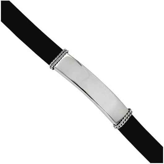 JewelryWeb 9mm Stainless Steel Fancy Lobster Closure Polished Rubber ID Bracelet Identification Bracelet for Women