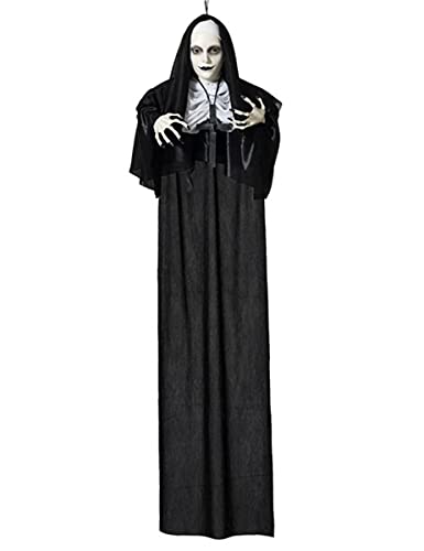 Atosa Halloween hängende Nonne mit blassem Gesicht und Augen mit Licht, 120 cm