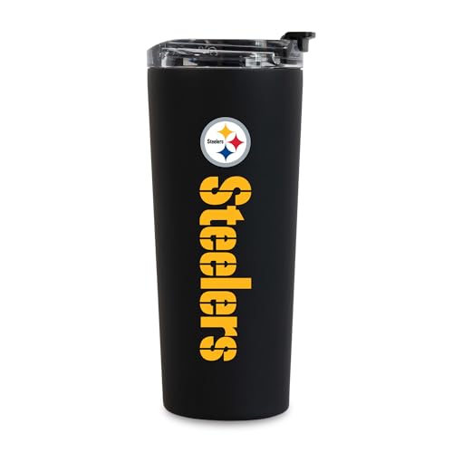Rico Industries NFL Football Pittsburgh Steelers Black 24oz Stainless Steel Tumbler with Lid and Dual Functioning Lid
