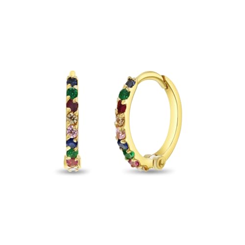Image of 14k Yellow Gold Tiny Cubic Zirconia 9mm Hoop Earrings For Toddlers and Girls - Children's Cubic Zirconia Hoop Earrings - Small CZ Hoops For Young Kids