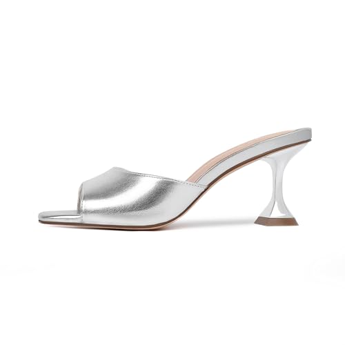 Image of vivianly Womens Square Open Heels Sandals Slip on Heeled Slides Mules for Party Daily Wear