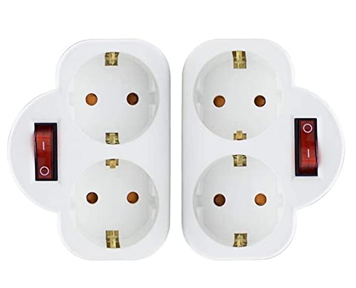 Hitopin 2 Piezas Adaptador de Enchufe, Adaptador de Enchufe con Interruptor, Adaptador de Enchufe de Dos Orificios, para el Hogar, la Oficina, Blanco