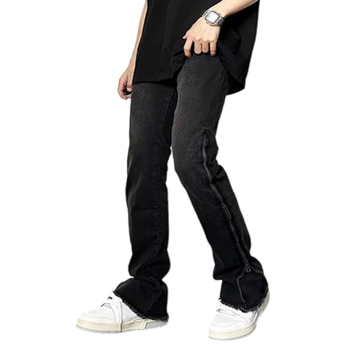 Jean moulant pour homme coupe évasée ajustée denim noir stretch à zip cheville