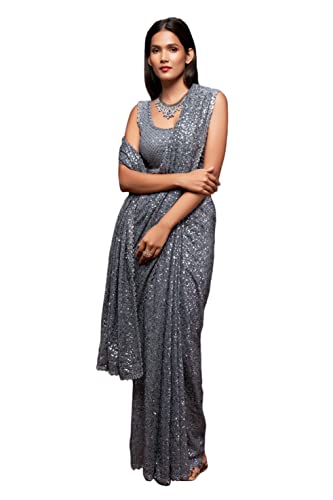 Sari à paillettes georgette pour femme vêtement traditionnel de fête