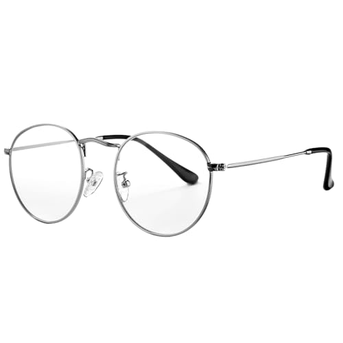 HJSTES Round Blue Light Glasses for Women Men Retro Circle Clear Lens Metal Frame Eyeglasses