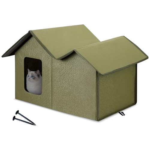 ALLSOPETS Cuccia per Gatti da Esterno Impermeabile, Cuccia Coibentata Pieghevole per Gatti e Cani, Rifugio Caldo Resistente alle Intemperie per Interno ed Esterno (Verde Bosco)