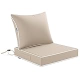 MIULEE Beige Outdoor Seat Cushion 22x24 Inch Waterproof & 3 Year Fade Resistant Deep Seat and Back Cushion for Patio Furniture Chair Sofa Couch with Handle and Adjustable Straps