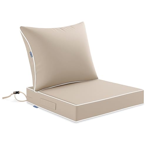MIULEE Beige Outdoor Seat Cushion 22x22 Inch Waterproof & 3 Year Fade Resistant Deep Seat and Back Cushion for Patio Furniture Chair Sofa Couch with Handle and Adjustable Straps