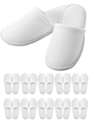 Defresit 10 Pairs of Towelling Hotel Slippers Non-Disposable Deluxe Closed Toe Spa Slippers Washable and Foldable Winter Slipper (White Adult Women 4 Numeric UK Footwear Size System Medium)