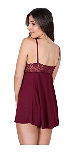 KIit Com 2 Camisolas Lingerie em Renda e Microfibra (Preto e Vinho, P)