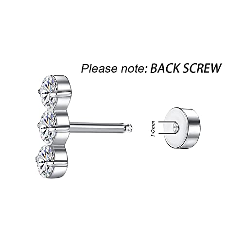 Gnoliew 18G Tragus Earrings For Women Girls 316L Stainless Steel Stud Cartilage Helix Barbell Piercing Jewelry(A,3 Cz) #TOP5