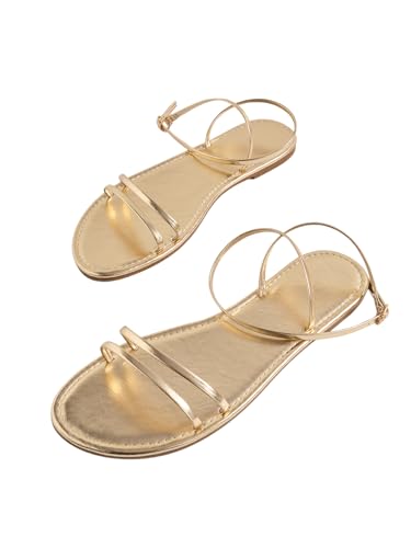 GORGLITTER Women's Strappy Flat Sandals Ankle Strap Open Toe Dressy Summer Flats Sandal3